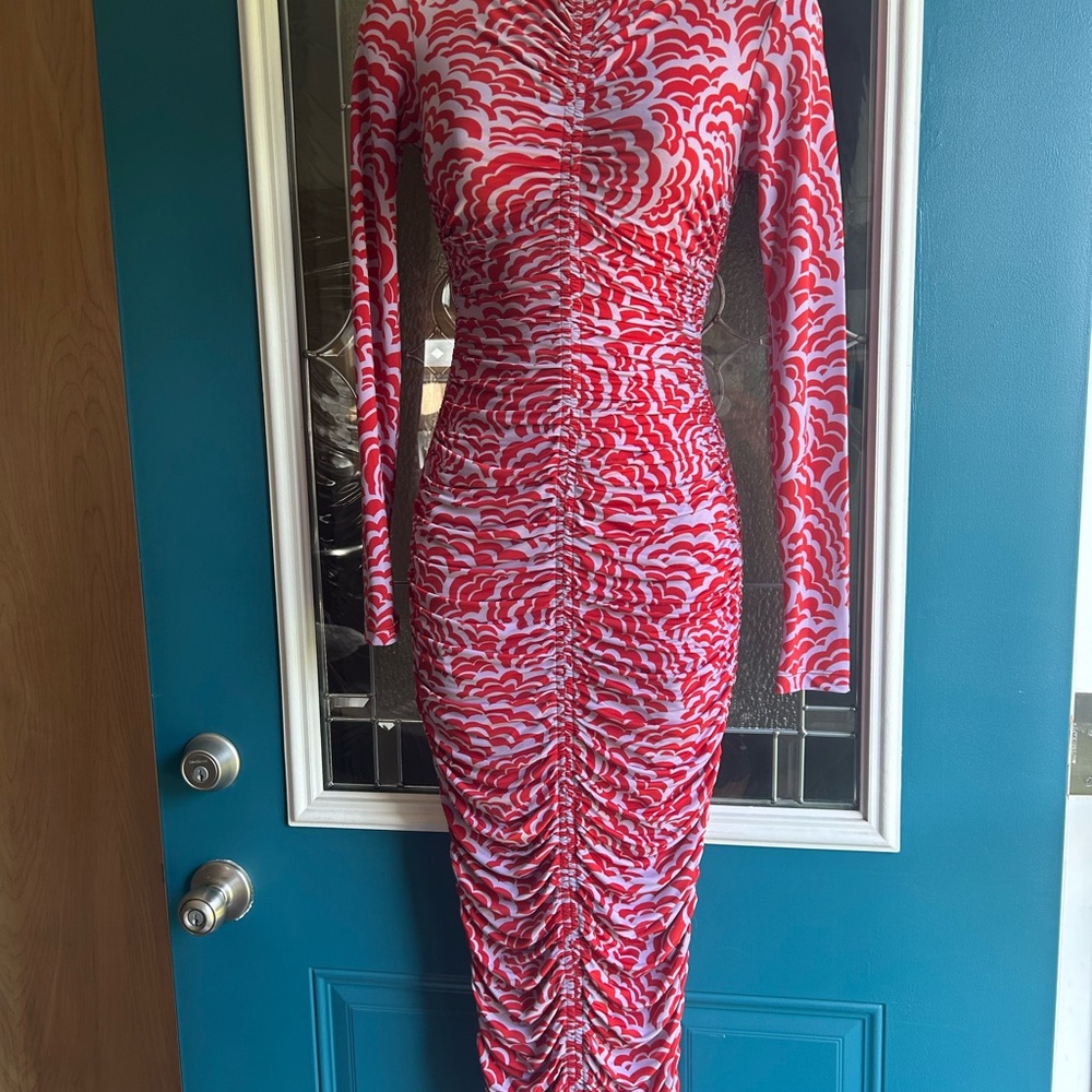ALC Red and White Long Sleeve Bodycon Dress